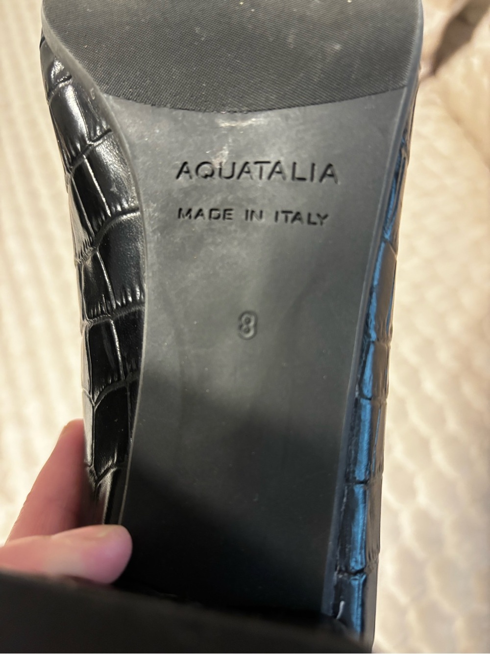 Aquatalia Black Croc Embossed Leather Heels | Block Heel Pumps | Size 8 Italy - Picture 7 of 10